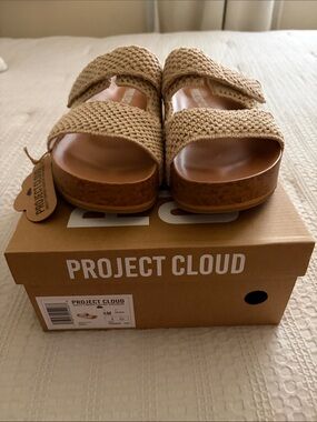Project Cloud Women's Tan Woven Double-Band Slide Sandals